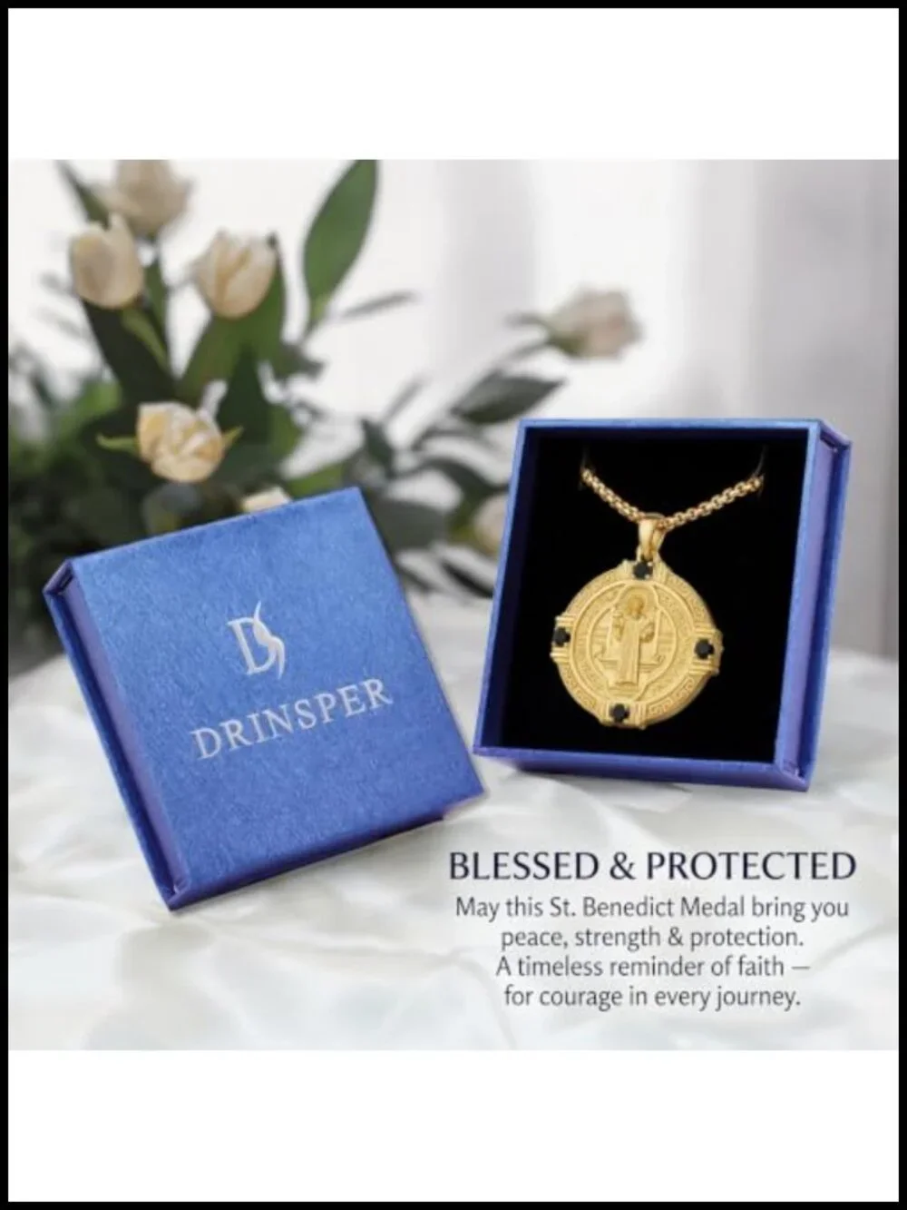 St Benedict Medal Pendant Necklace, 925 Sterling Silver Catholic San Benito